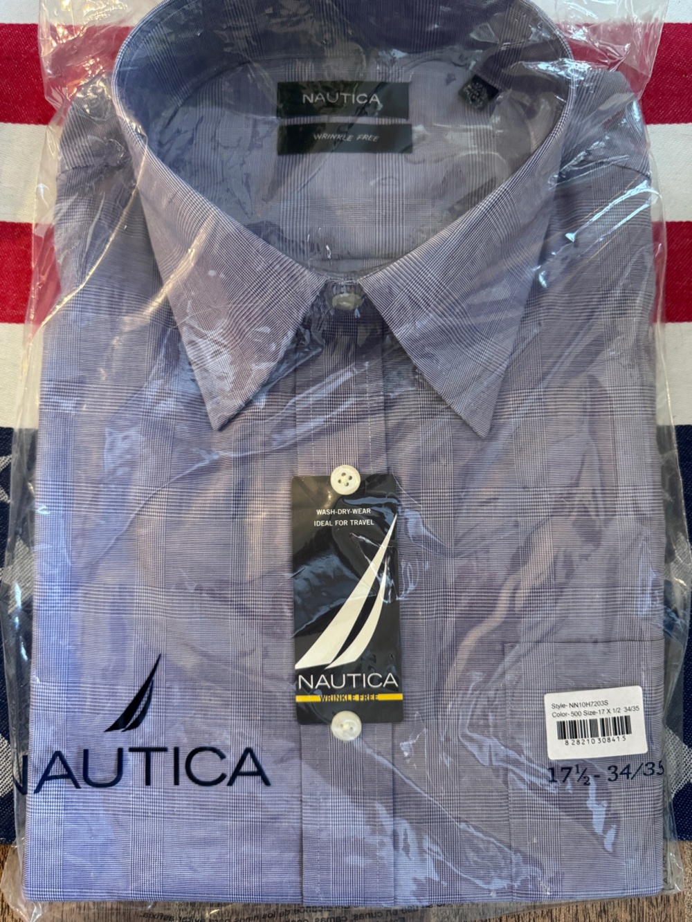 Nautica dress shirt. Purple muted plaid. 17.5 34/35. NWT